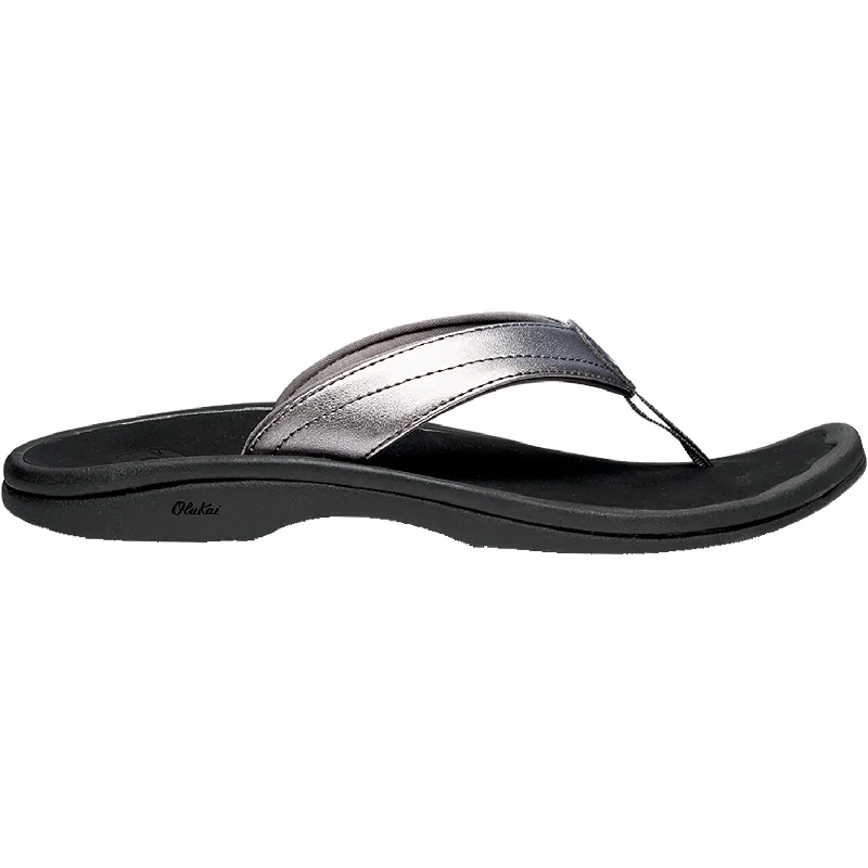 Sandals with colorful finish-Women's OluKai Ohana Pewter/Black Synthetic