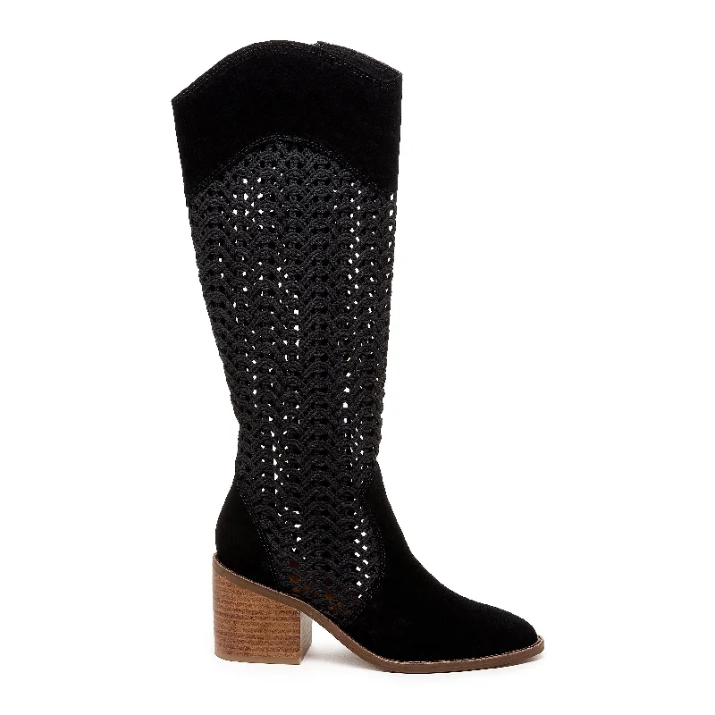 Echo Black Crochet Tall Boots