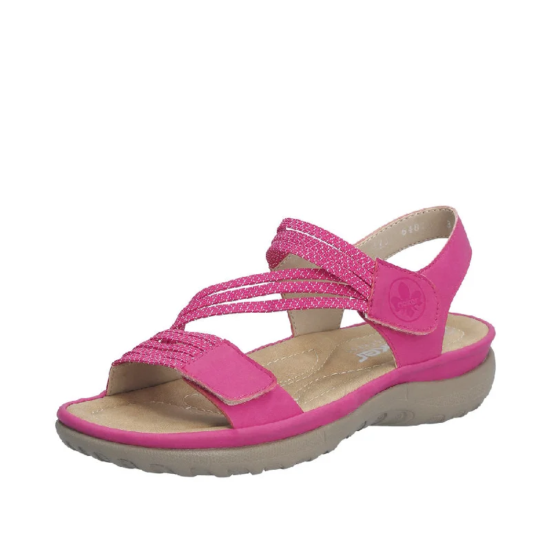 Sandals with bold straps-Rieker 64870-31 Ladies Pink Touch Fastening Sandals