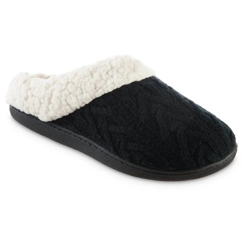 Slippers with cute themes-Women's Cable Knit Alexis Hoodback Slippers In Black