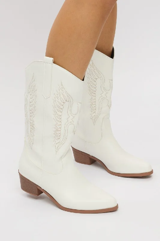 White Embroidered Western Cowboy Boots