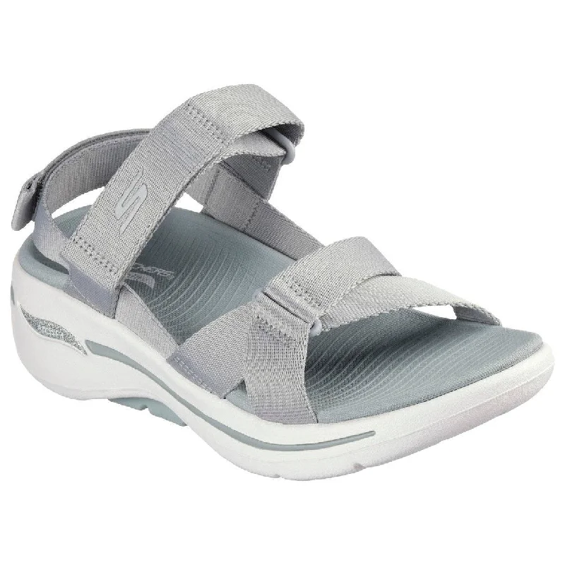 Sandals with soft days-Skechers 140808 Go Walk Arch Fit Sandal - Attra Ladies Sage Textile Water Resistant Vegan Arch Support Thong Sandals