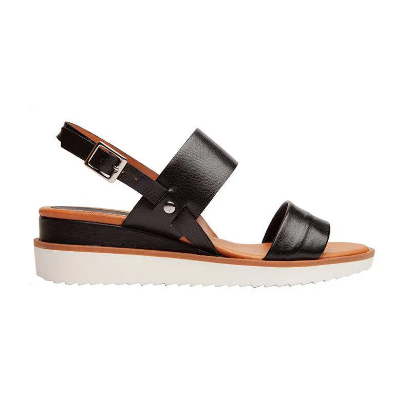 Sandals with cushioned footbed-Regarde Le Ciel Peggy 01 Ladies Black Leather Buckle Fastening Sandals