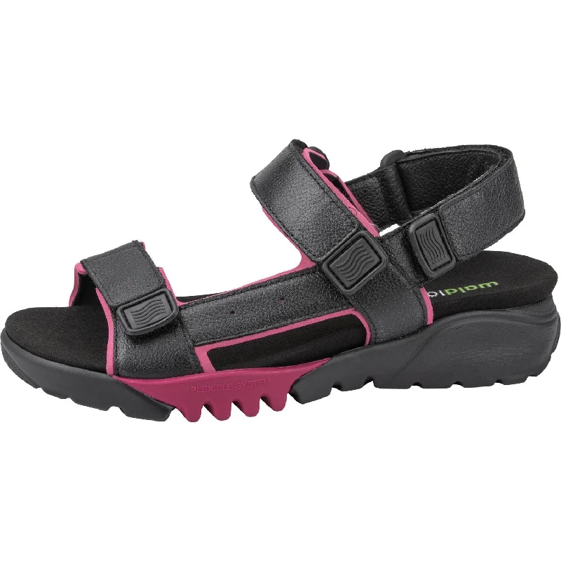 Sandals with thick sole-Waldlaufer 745004 200 096 H-Kalmit-DA Ladies Navy And Magenta Leather Touch Fastening Sandals