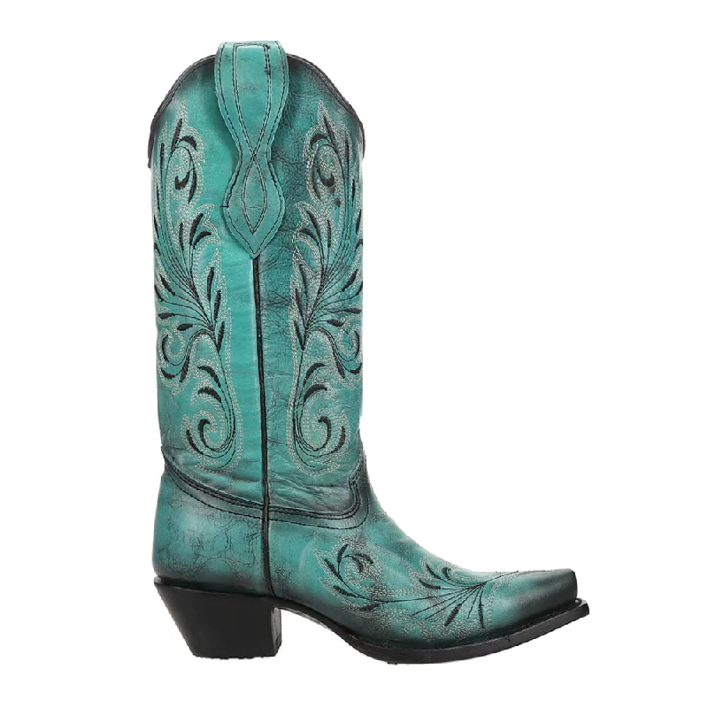 Ld Turquoise Embroidery Snip Toe Cowboy Boots