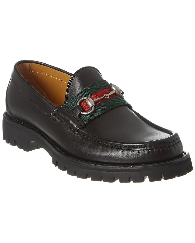 Loafers with custom fit-Gucci Web Horsebit Leather Loafer