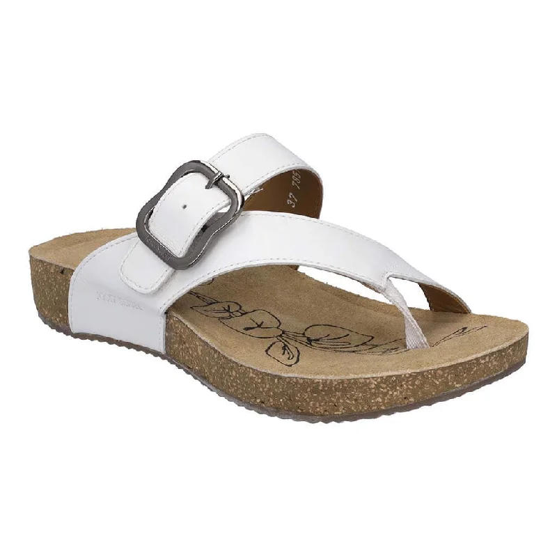 Sandals with heels-Josef Seibel Tonga 77 Ladies White Leather Arch Support Touch Fastening Sandals