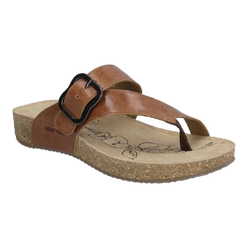 Sandals with ankle strap-Josef Seibel Tonga 77 Ladies Camel Brown Leather Arch Support Touch Fastening Sandals