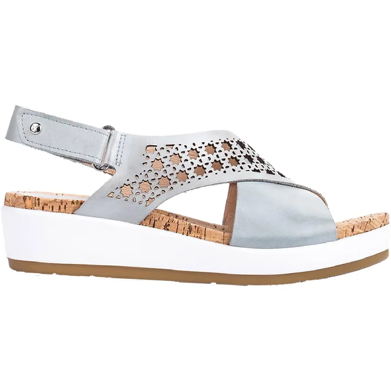 Sandals with wedge heel-Women's Pikolinos Mykonos W1G-1602 Aqua Leather