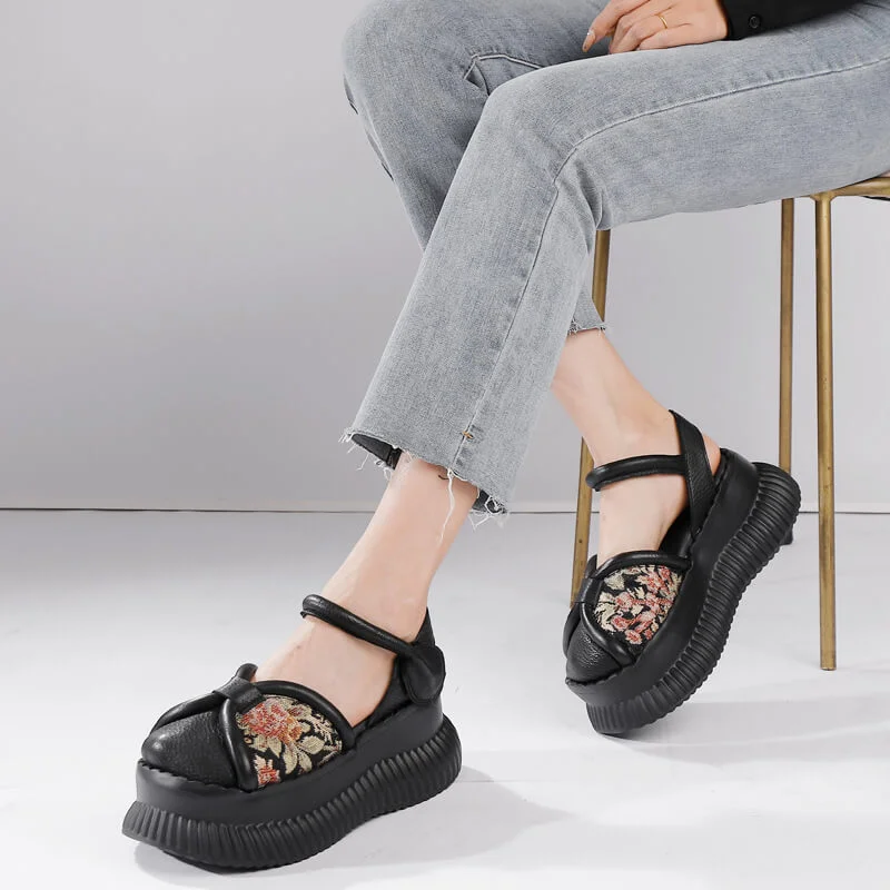 Sandals with comfy vibes-Babakud Women Heritage Leather Floral Sandals