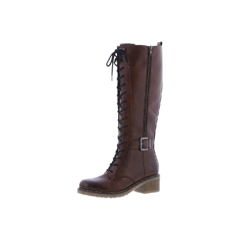 Remonte D1A74-22 Ladies Chestnut Brown Leather Zip & Lace Knee High Boots