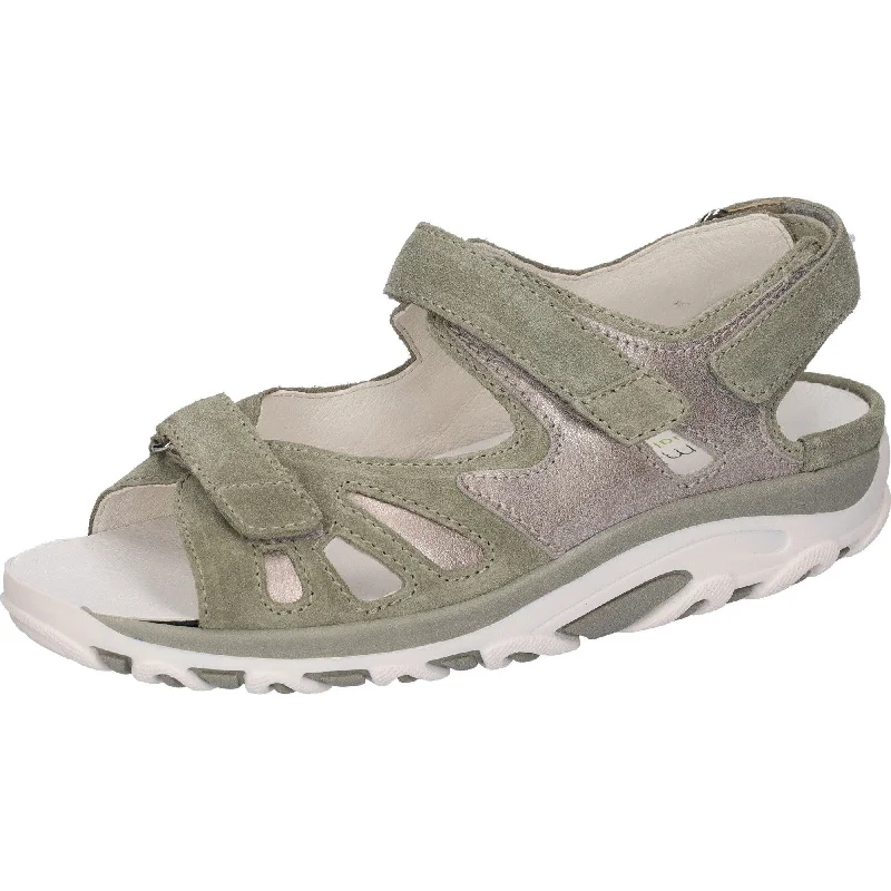 Sandals with non-slip sole-Waldlaufer 448001 235 293 Hanni Ladies Mint Stone Leather Arch Support Touch Fastening Sandals