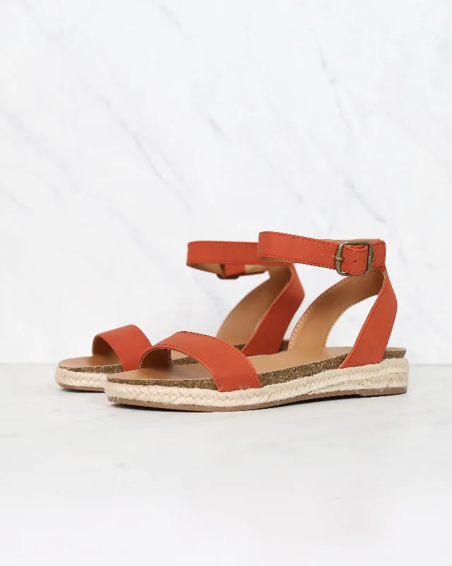 Sandals for summer looks-Single Band Platform Espadrille Sandals With Ankle Straps in Burnt Orange