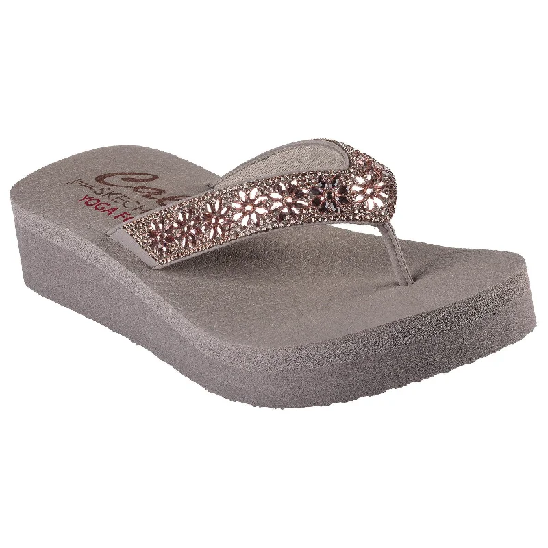 Sandals with premium finish-Skechers 119638 Vinyasa - Wild Daisies Ladies Taupe Vegan Sandals