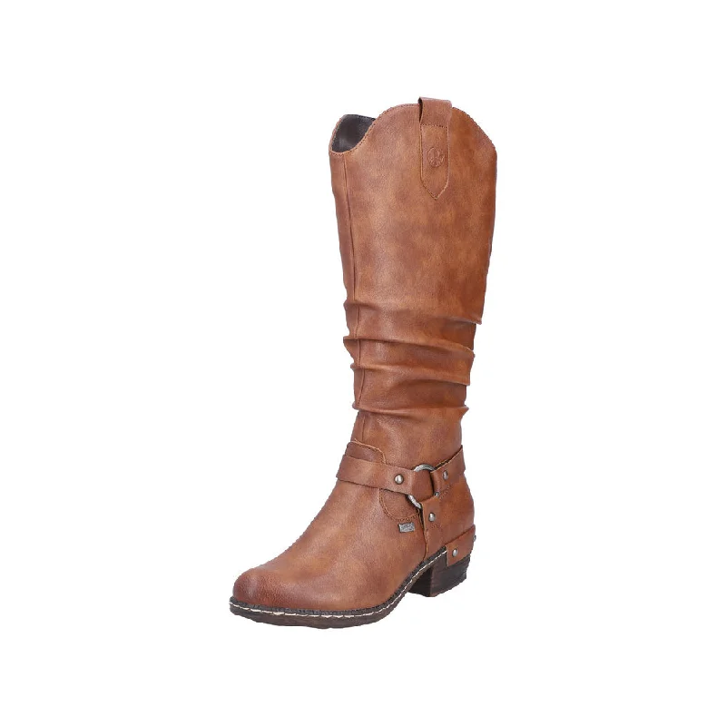 Rieker 93670-24 Ladies Brown Water Resistant Side Zip Knee High Boots