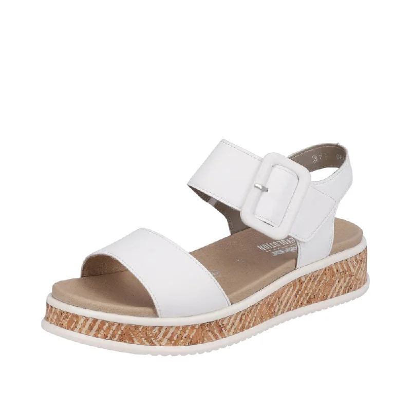 Sandals with padded finish-Rieker W0800-80 Ladies White Leather Touch Fastening Sandals