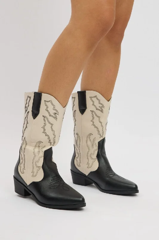 Black Embroidered Western Cowboy Boots