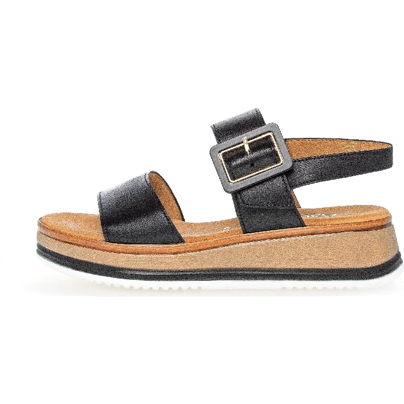 Sandals with flexible vibes-Gabor 42.744.57 Aviemore Ladies Black Leather Buckle Sandals