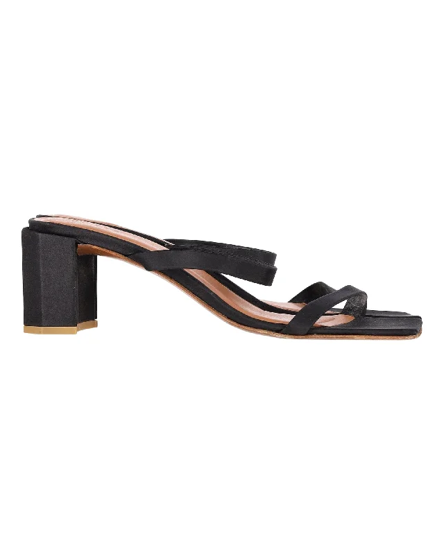 Sandals for summer events-By Far Tanya Mules Sandals in Black Satin