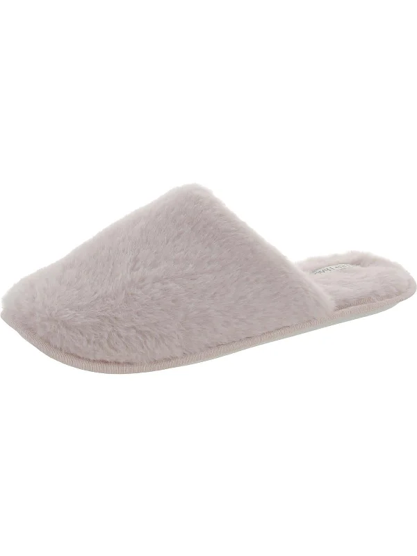 Slippers with wool lining-Womens Faux Fur Slip On Slide Slippers