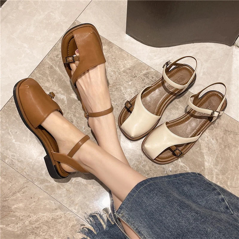 Sandals with sturdy days-Summer Low-Heeled Asymmetrical Handmade Sandals