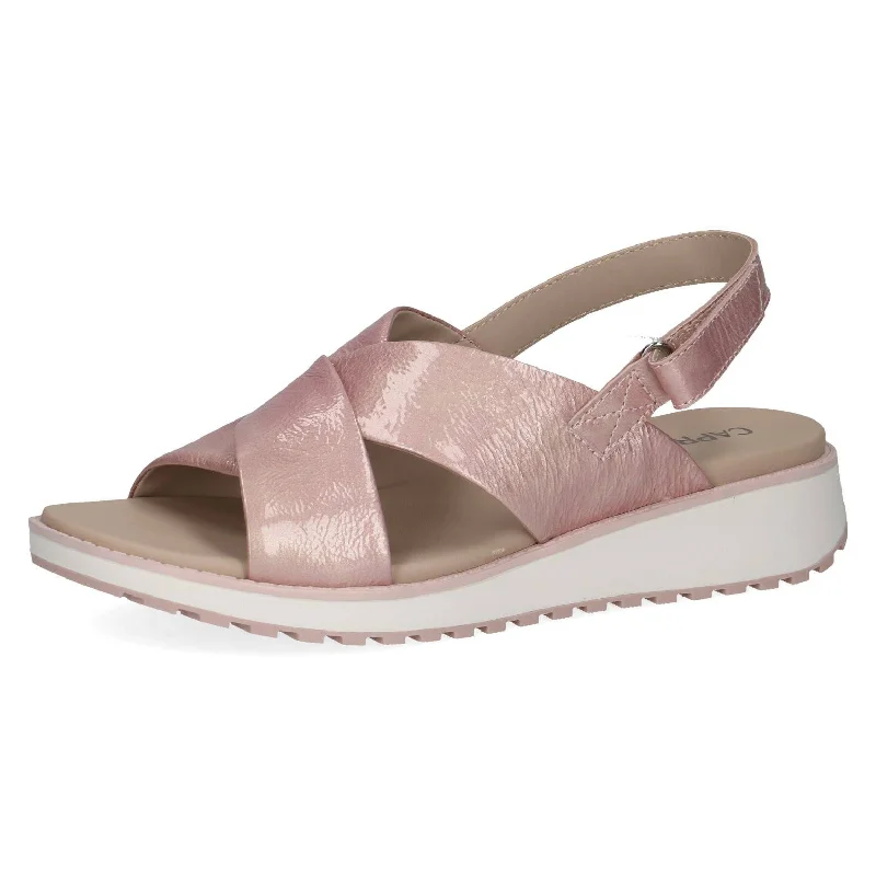 Sandals for office wear-Caprice 9-28703-42 521 Ladies Pastel Pink Leather Sling Back Sandals