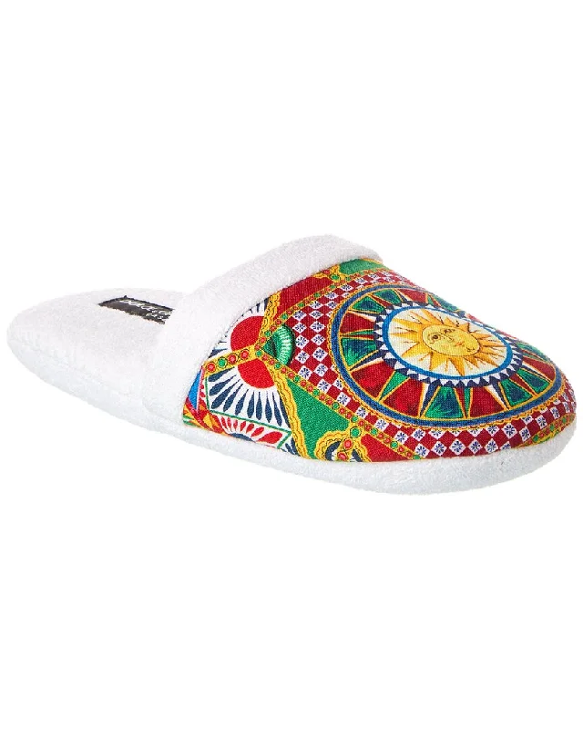 Slippers for cool days-Dolce & Gabbana Carretto Siciliano-Print Terry Slippers