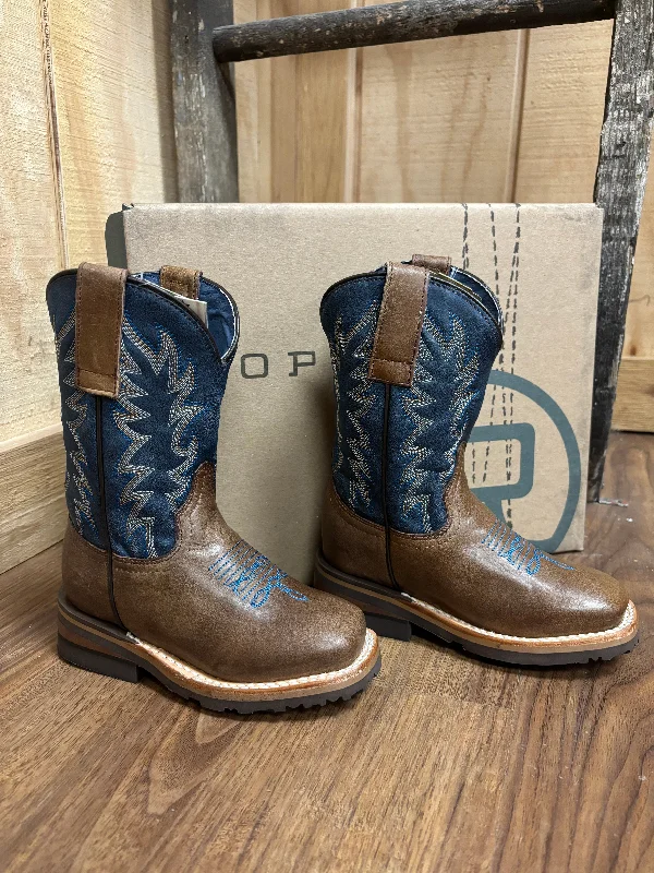 Roper Boy's Vintage Dark Blue & Brown Square Toe Cowboy Boots 9991-0401