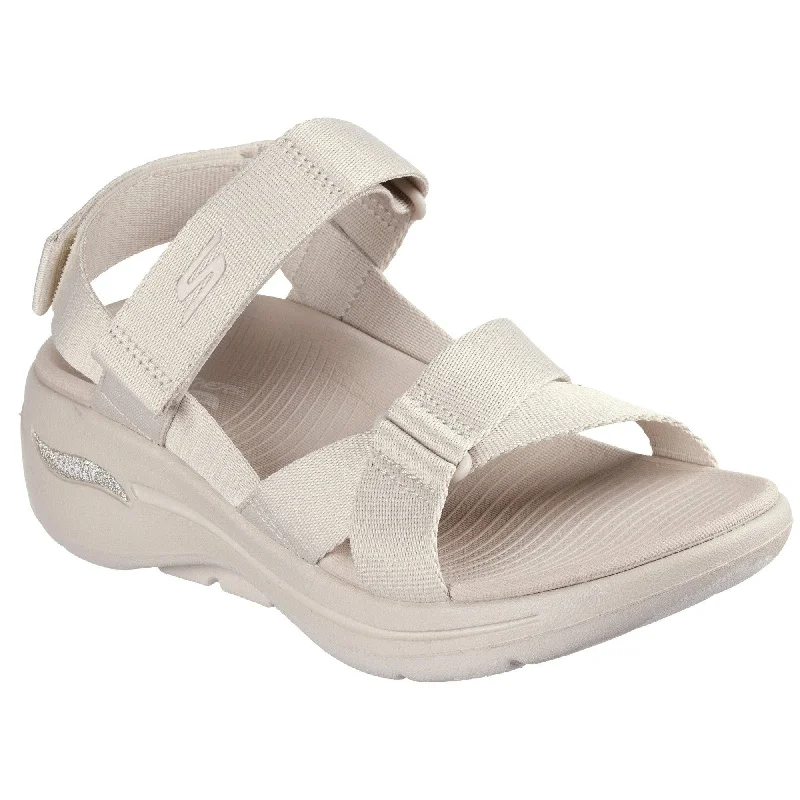 Sandals for summer finish-Skechers 140808 Go Walk Arch Fit Sandal - Attra Ladies Natural Textile Water Resistant Vegan Arch Support Thong Sandals