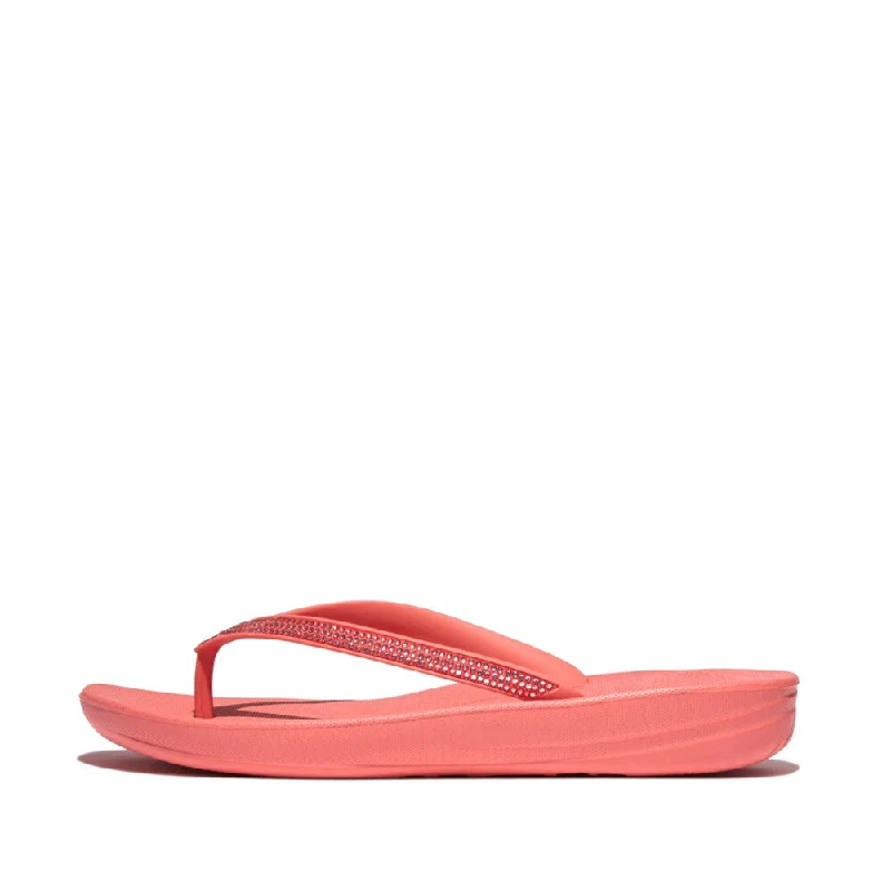 Sandals for outdoor days-FitFlop R08-B09 Iqushion Sparkle Ladies Rosy Coral Toe Post Sandals