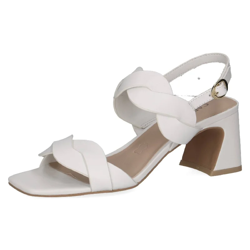 Sandals with eco-friendly materials-Caprice 9-28317-42 102 Ladies White Leather Buckle Sandals