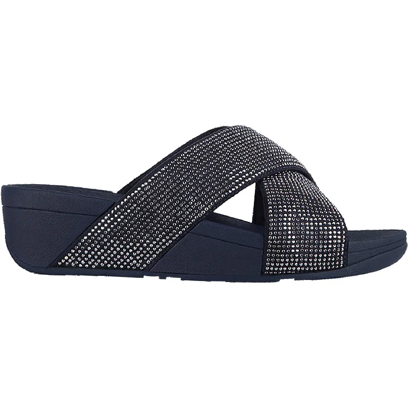 Sandals with metallic finish-Women's Fit Flop Ritzy Slide Navy Microfibre