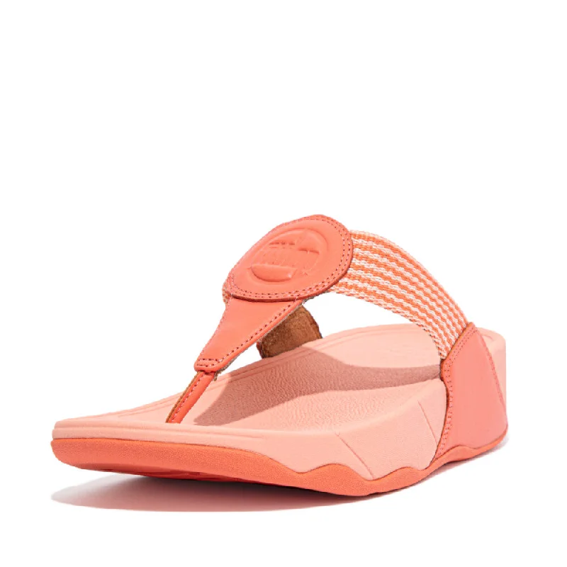 Sandals with breathable material-FitFlop Walkstar Finestripe Webbing FA7-580 Ladies Sunshine Coral Leather & Textile Slip On Sandals