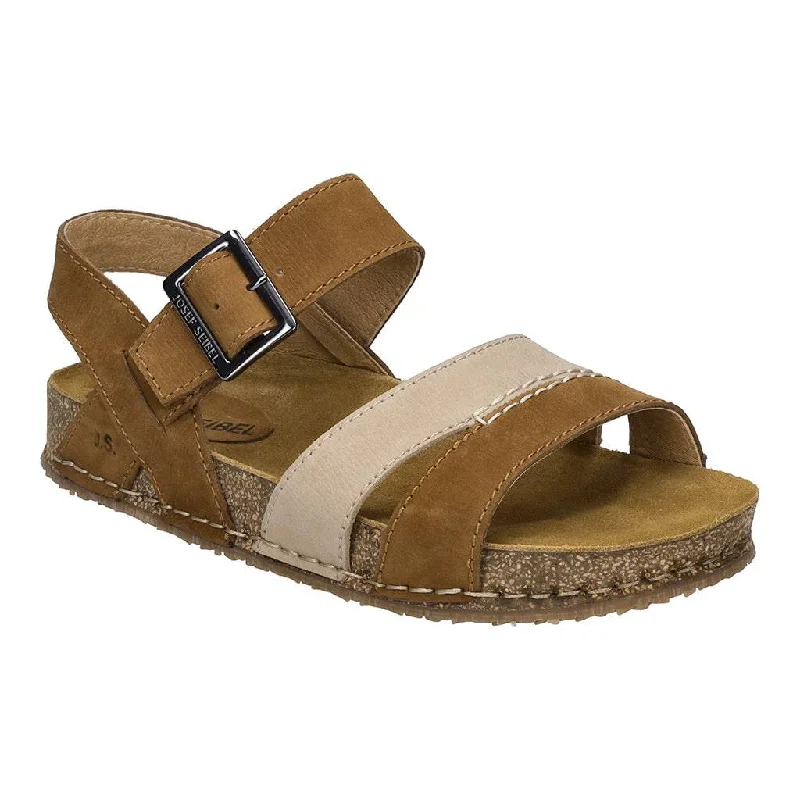 Sandals for hot weather-Josef Seibel Hannah 01 Ladies Castagna Brown Combi Leather Arch Support Touch Fastening Sandals