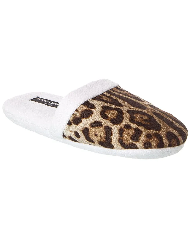 Slippers with plush fleece-Dolce & Gabbana Leopardo Terry Slippers