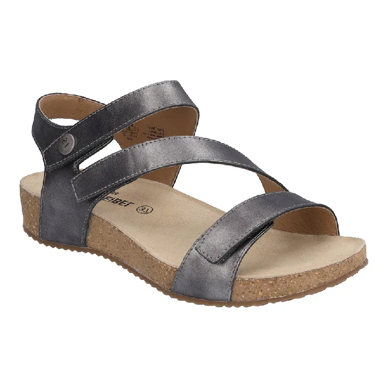 Sandals for warm days-Josef Seibel Tonga 25 Ladies Anthracite Leather Touch Fastening Sandals