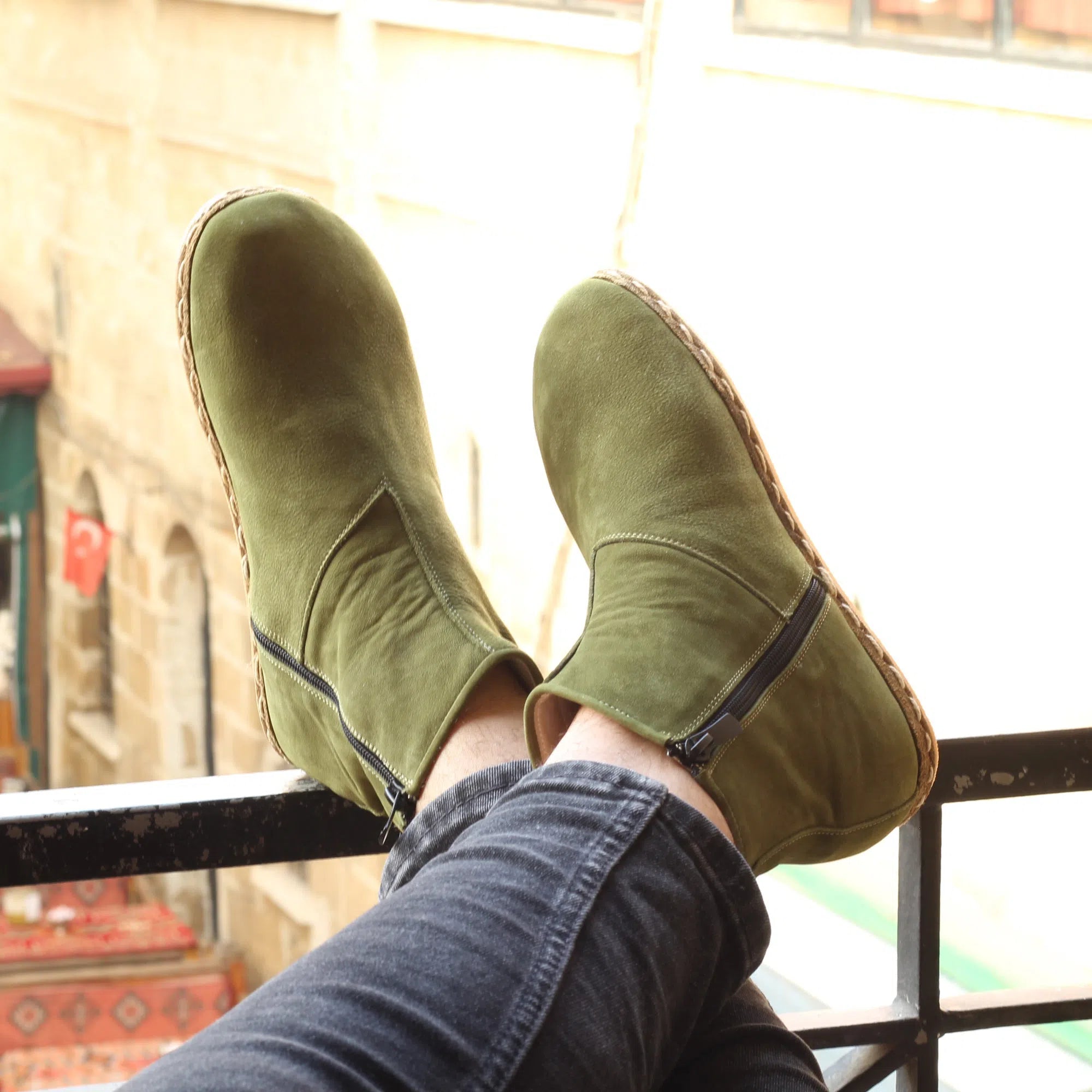 Barefoot Boots for Men with Zipper Green