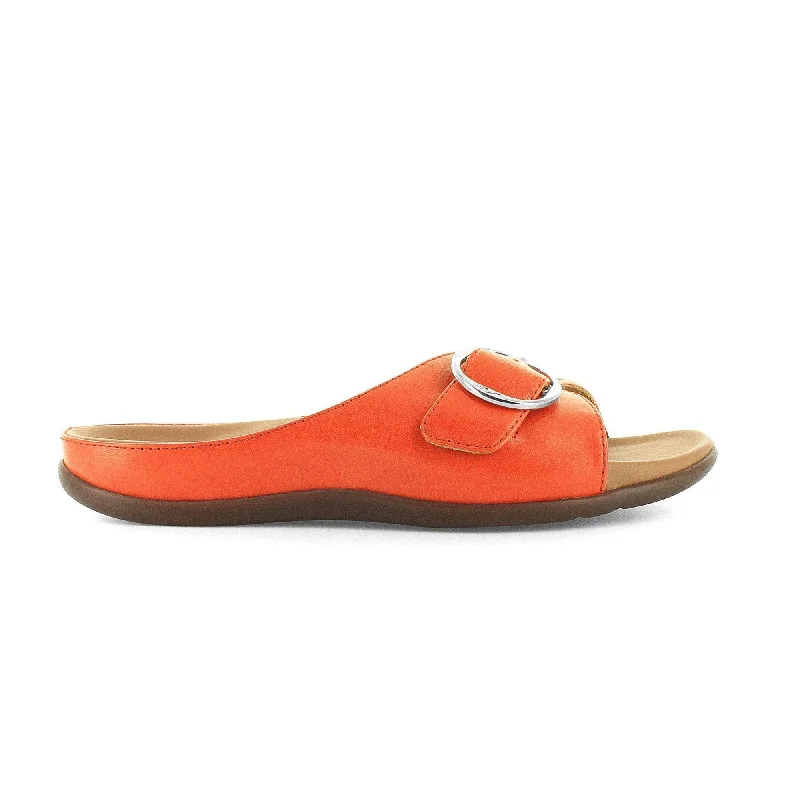 Sandals with adjustable fit-Strive Gavi II Ladies Orange Leather Arch Support Slip On Sandals