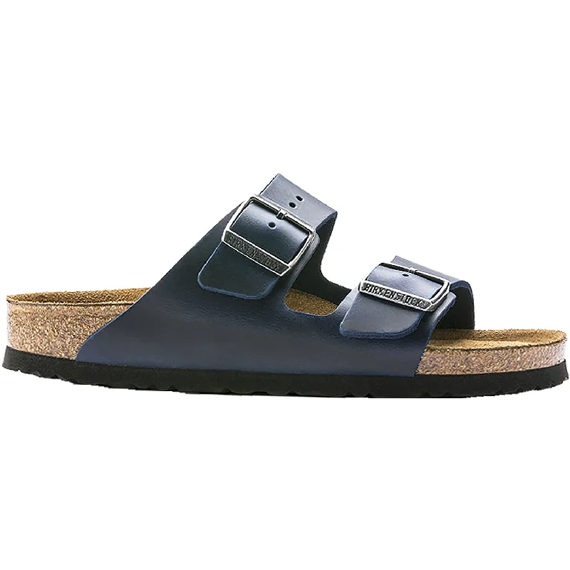 Sandals for vacation finish-Women's Birkenstock Arizona Soft Footbed Blue Oiled Nubuck