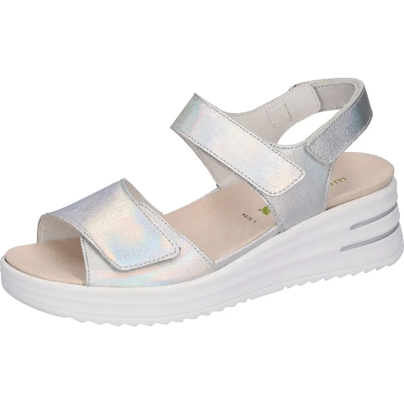 Sandals with elegant vibes-Waldlaufer 795003 166 211 H-Dina Ladies Silver Leather Arch Support Touch Fastening Sandals