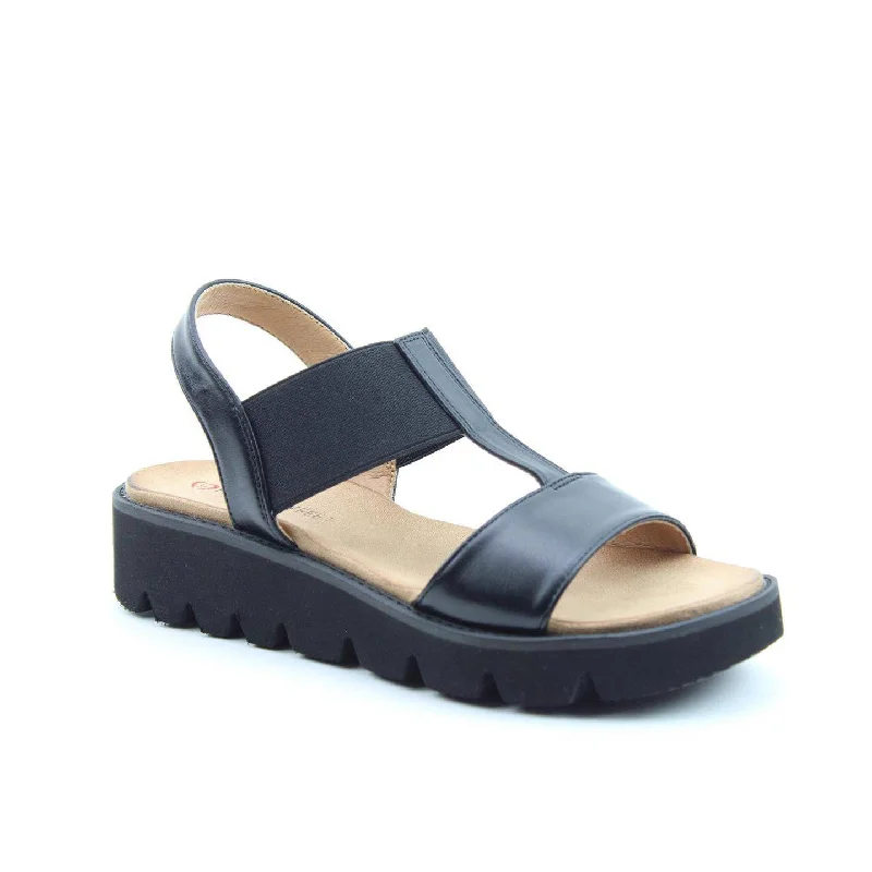 Sandals for warm climates-Heavenly Feet Ritz Ladies Black Vegan Pull On Sandals