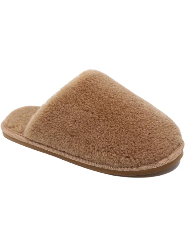 Slippers with odor-resistant soles-Cecil Womens Faux Fur Wool Blend Slide Slippers