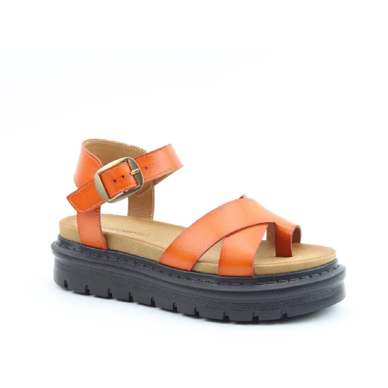 Sandals with lightweight finish-Heavenly Feet Temple Ladies Orange Vegan Buckle Sandals