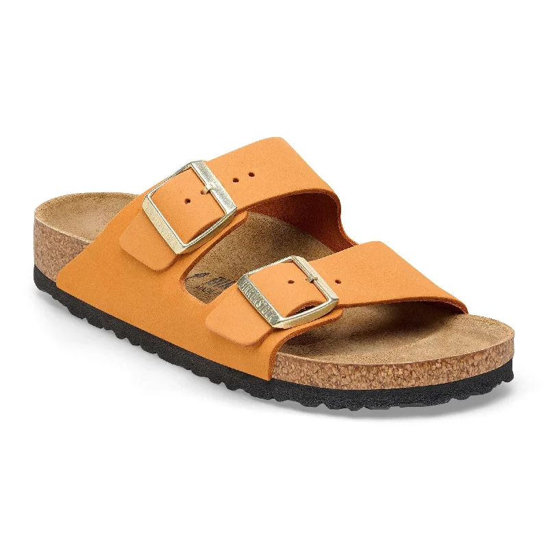 Sandals with padded looks-Birkenstock Arizona Leather Ladies Narrow Burnt Orange Nubuck Arch Support Buckle Sandals