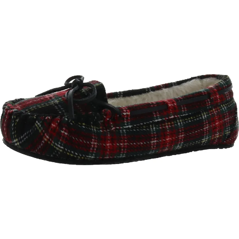 Slippers with comfy warmth-Lodge Trapper Womens Plaid Slip On Loafer Slippers