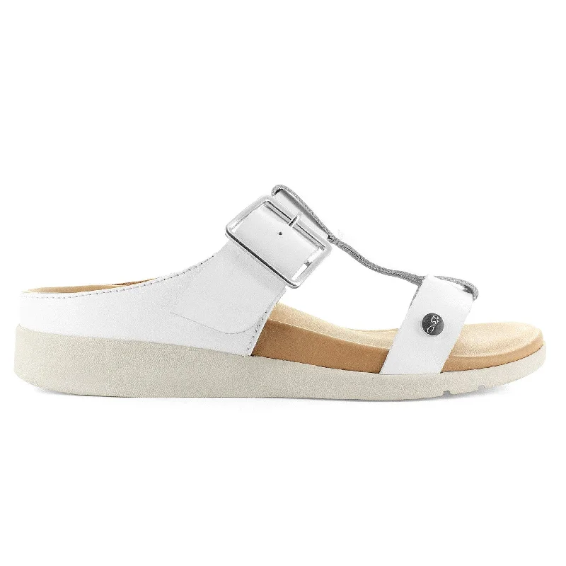 Sandals for long-distance walking-Strive Santorini II Ladies White Leather Arch Support Slip On Sandals