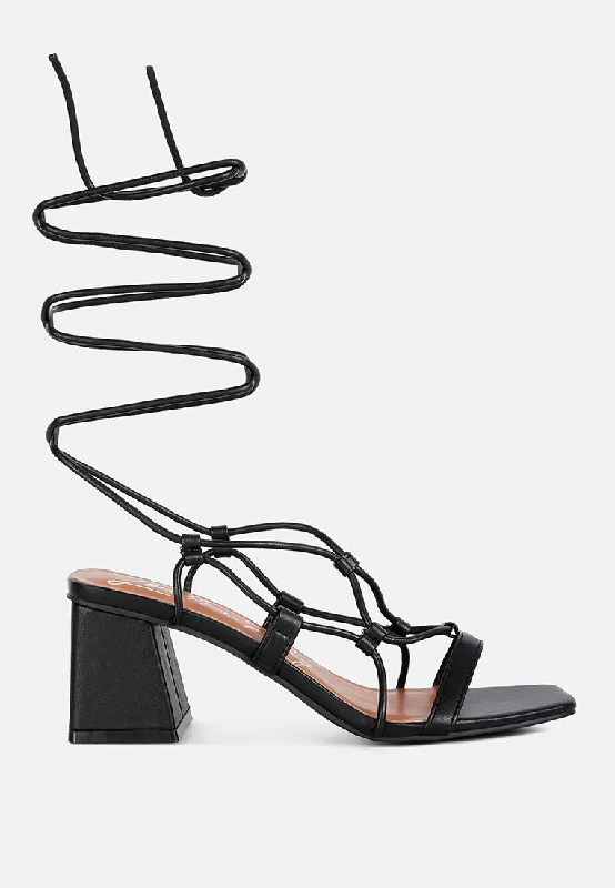 Sandals for hot climates-provoked lace up block heeled sandals