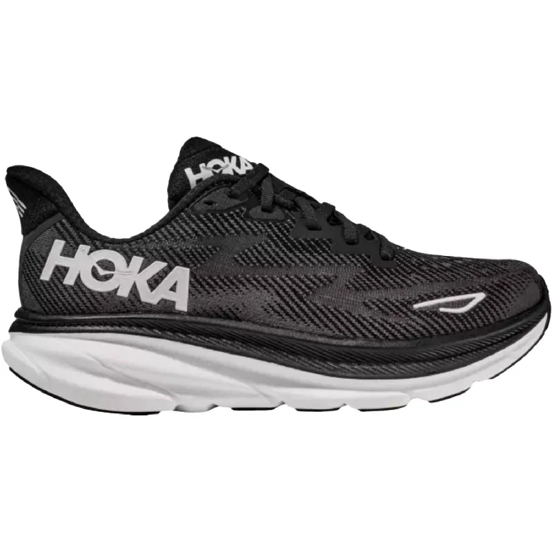 athletic shoes with bold statementWomen's Hoka Clifton 9 Black/White Mesh