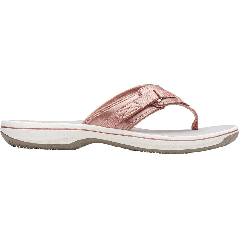 Sandals with floral straps-Women's Clarks Cloudsteppers Breeze Sea H Rose Gold Synthetic