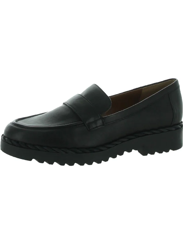 Vegan leather loafers-Carol Womens Lugged Sole Leather Penny Loafers